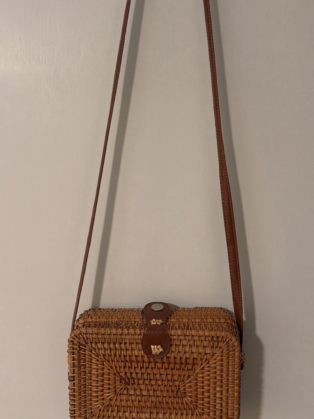 Woven Rattan Crossbody Bag - Brown